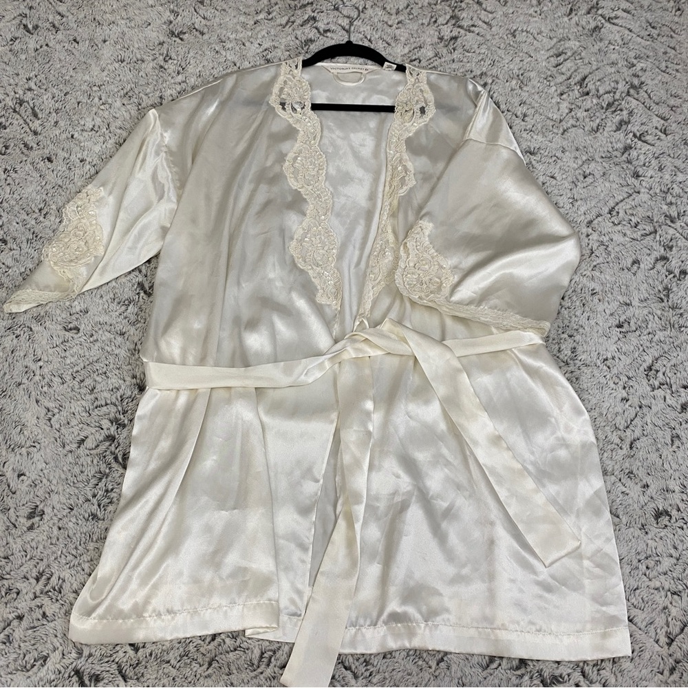 Vintage VS Bridal Lace Ivory Lingerie Wedding Victorias Secret Slip Nightie Robe - Picture 9 of 13
